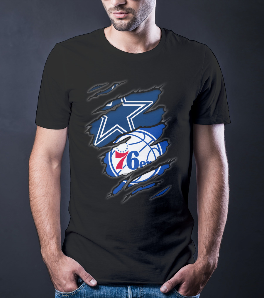 Cowboys Philadelphia 76ers Star And Basketball Fusion T-Shirt