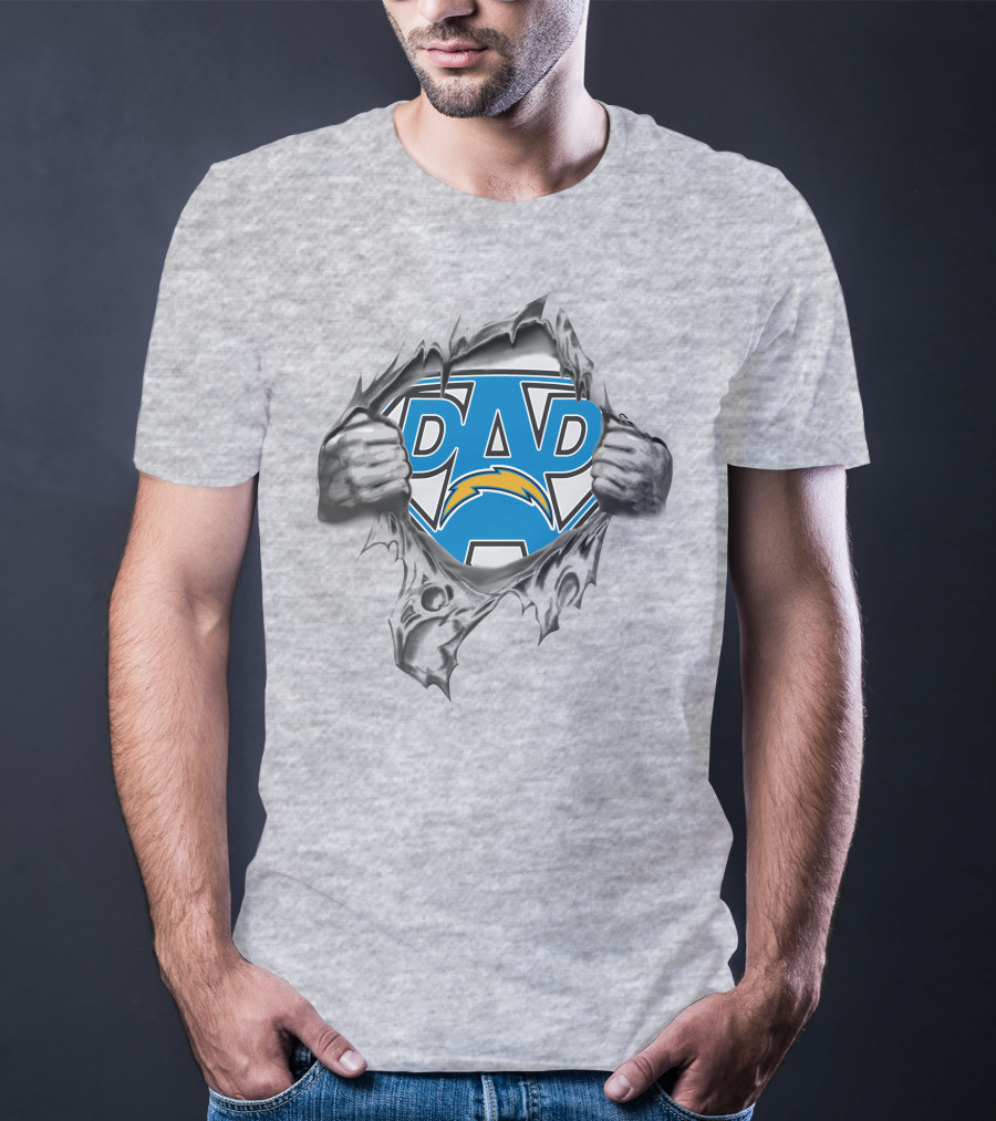 Super Dad Los Angeles Chargers Logo Superhero Style Tear T-Shirt