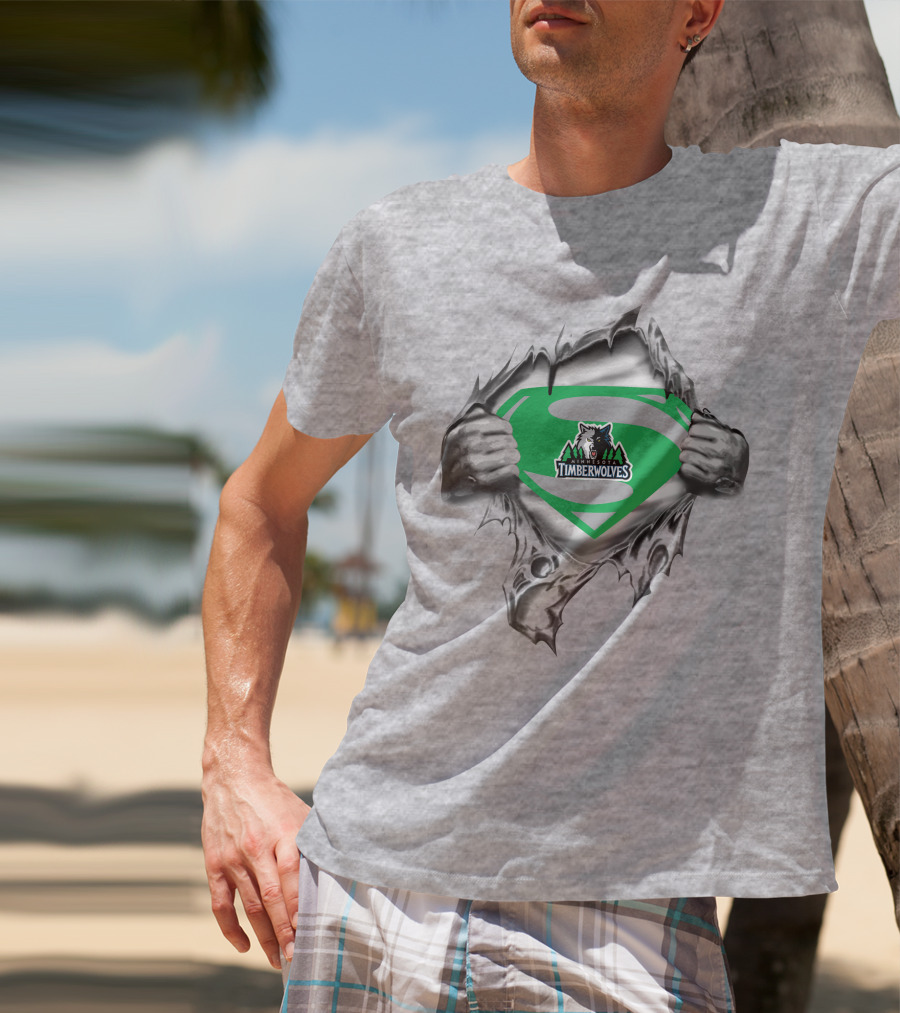 Timberwolves Super Man Logo Tear T-Shirt