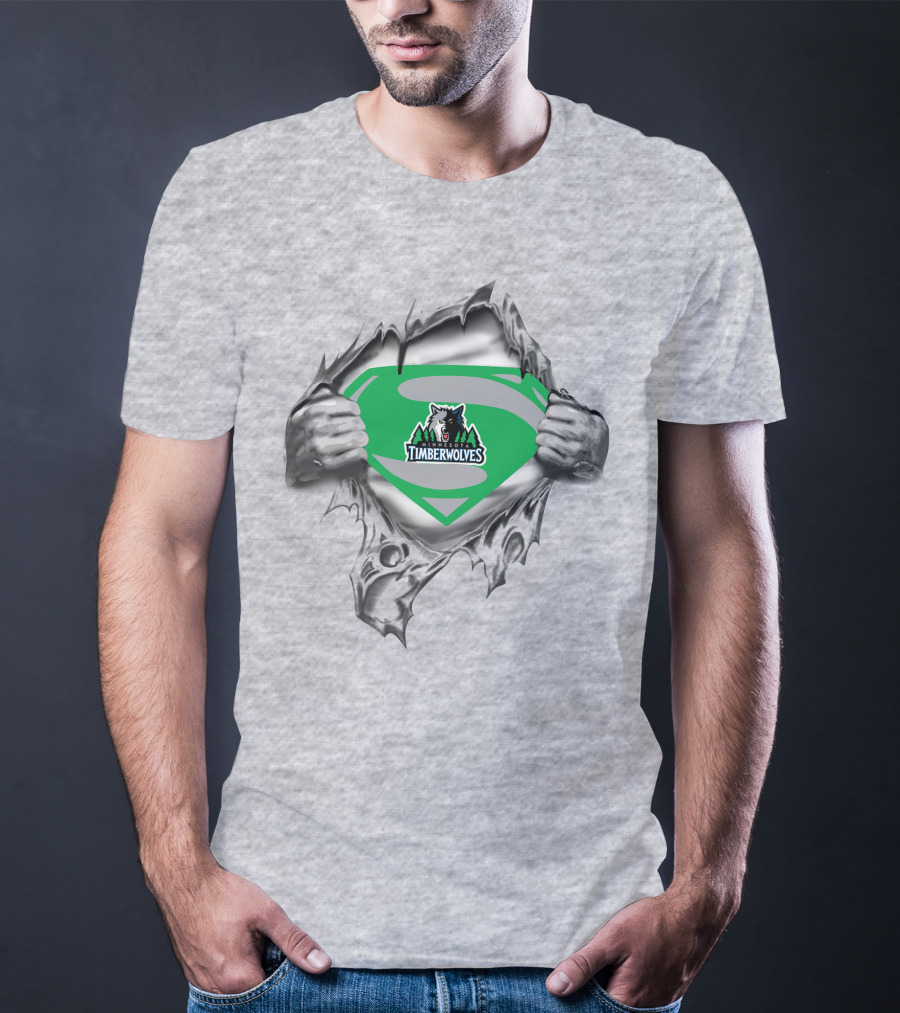Timberwolves Super Man Logo Tear T-Shirt