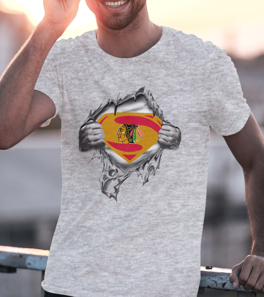 Blackhawks Superman Emblem Tear With Hands T-Shirt