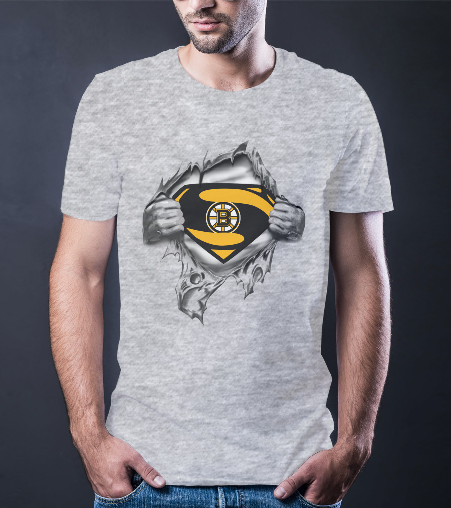 Bruins Superman Logo Integration With Ripped Shirt Effect T-Shirt