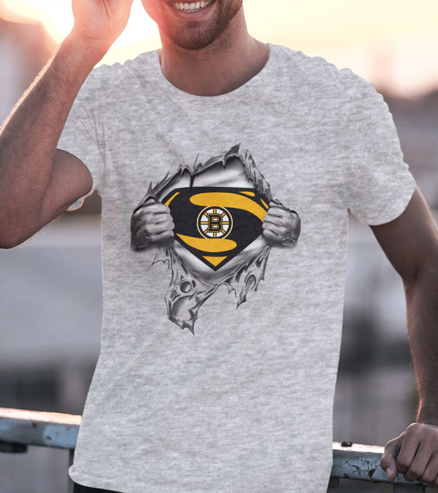 Bruins Superman Logo Integration With Ripped Shirt Effect T-Shirt