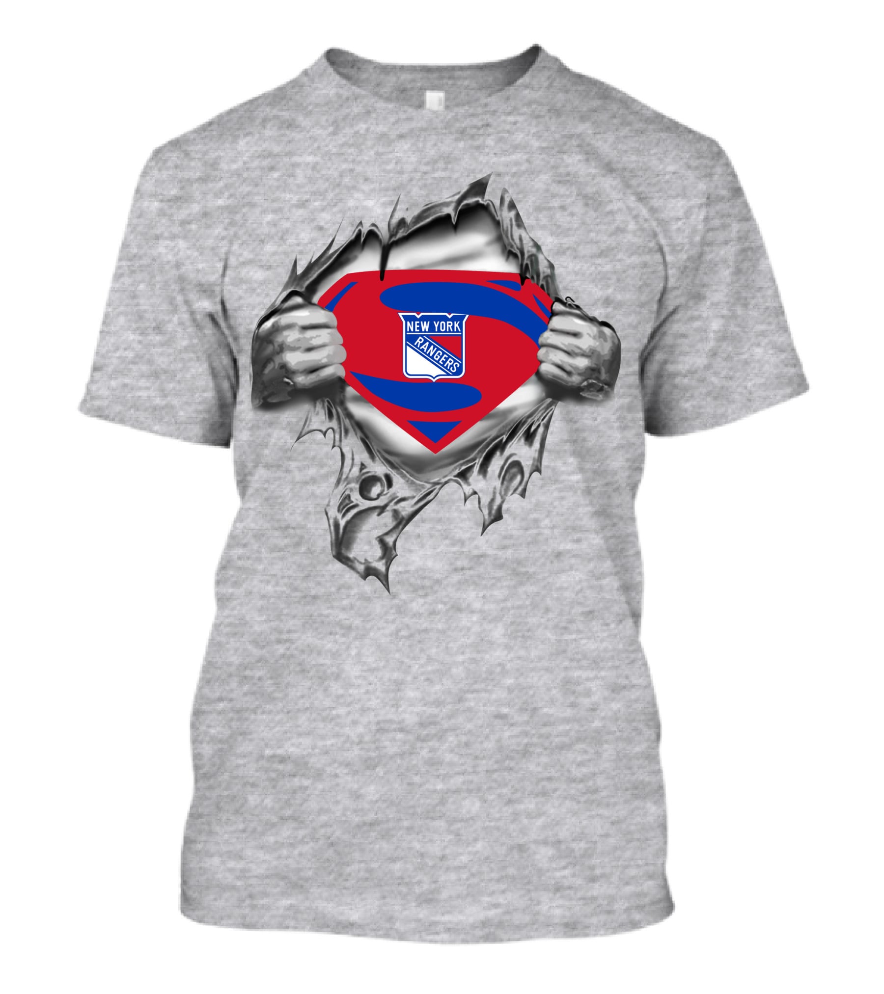 New York Rangers Superman Logo Pullover Tear T-Shirt