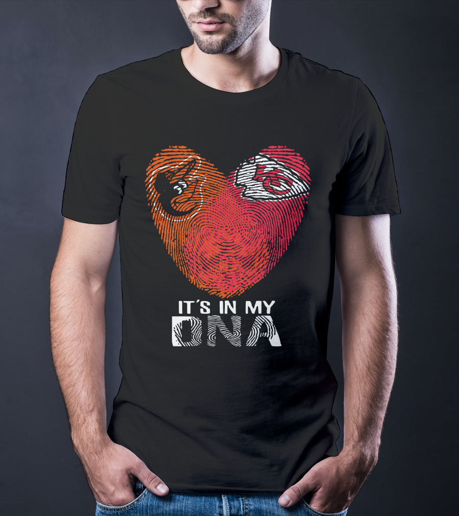 Baltimore Orioles Kansas City Chiefs Heart Fingerprint It's In My Dna T-Shirt