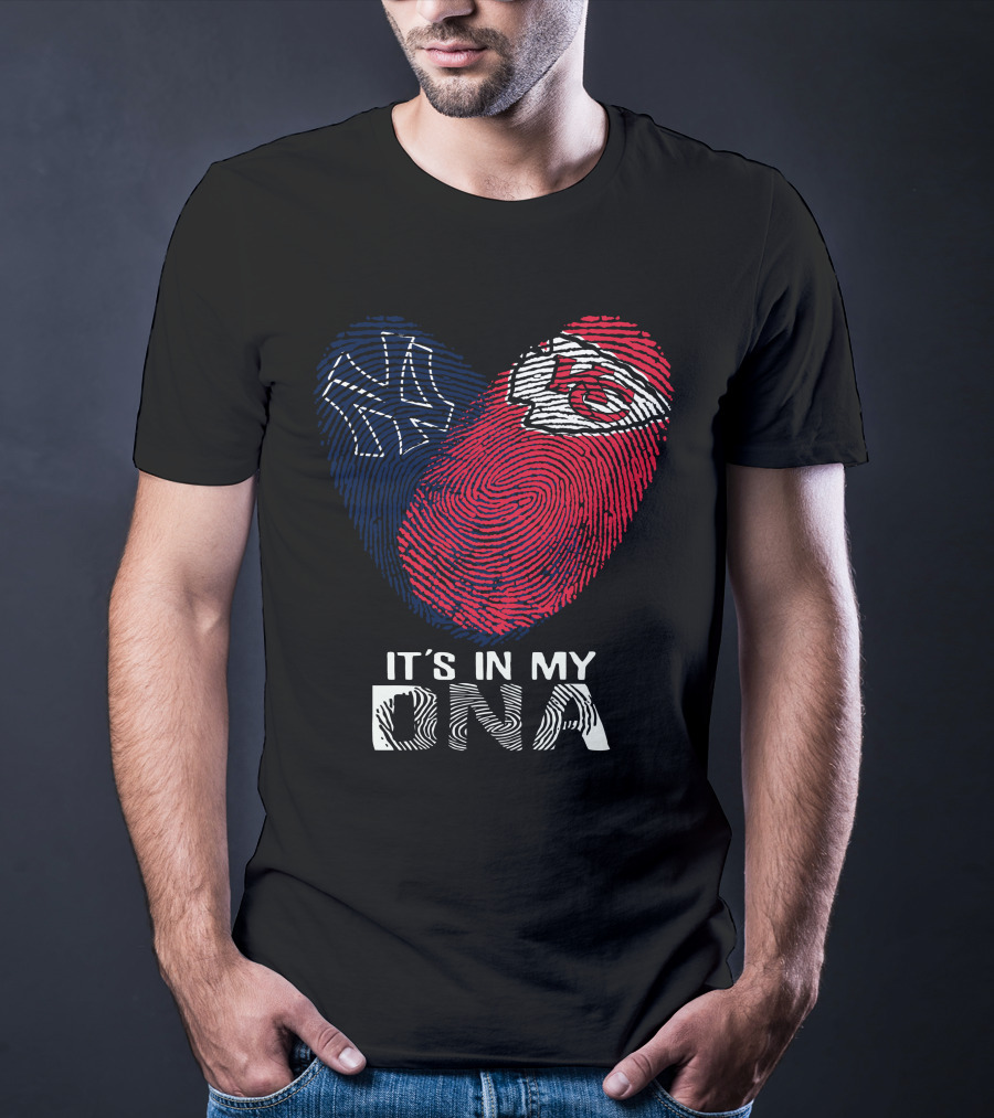 New York Yankees Kansas City Chiefs Heart Fingerprint It's In My DNA T-Shirt