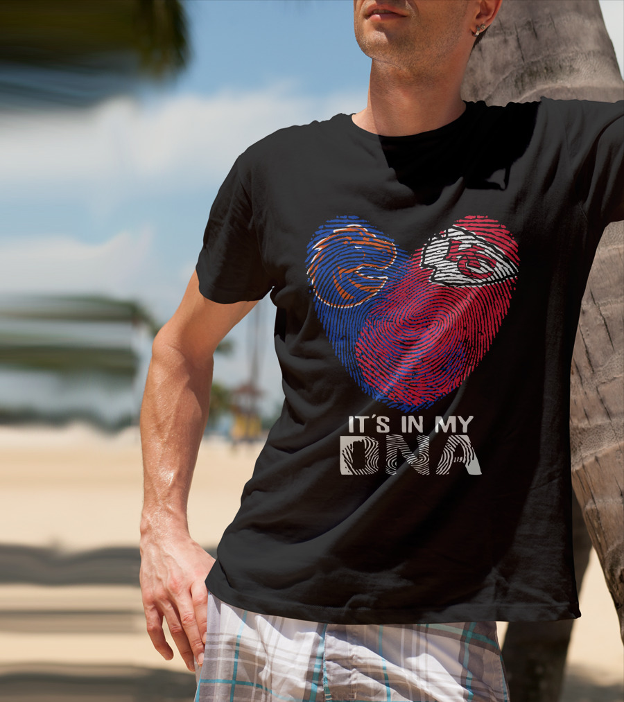 Boise State Broncos And Chiefs It's In My Dna Fingerprint Heart T-Shirt