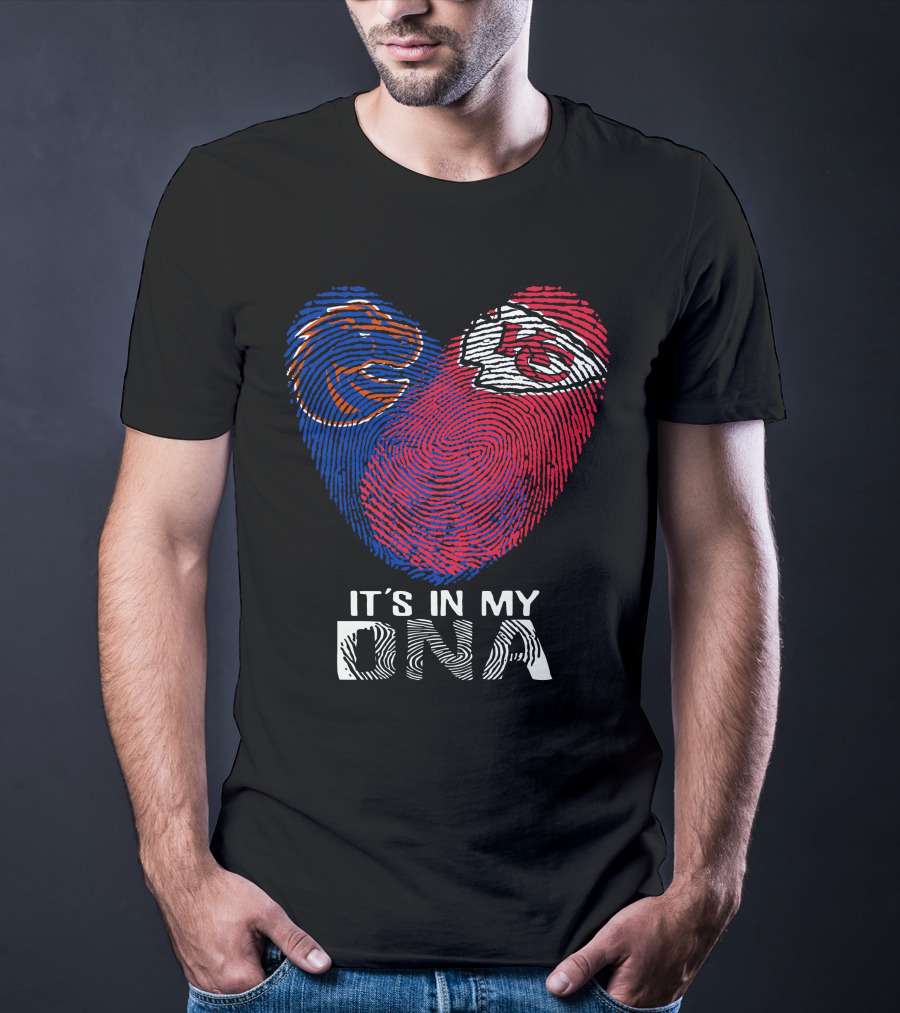 Boise State Broncos And Chiefs It's In My Dna Fingerprint Heart T-Shirt