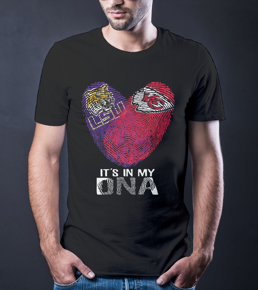 Lsu Tigers And Kansas City Chiefs It's In My Dna Fingerprint Heart T-Shirt