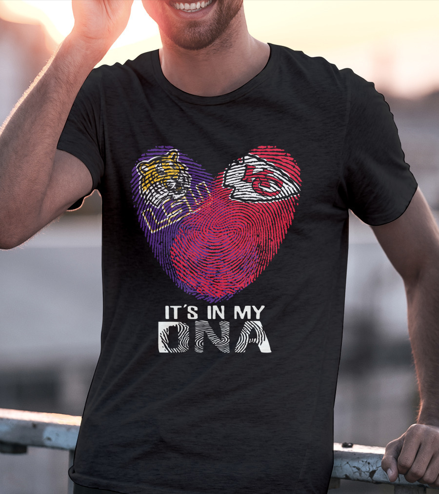 Lsu Tigers And Kansas City Chiefs It's In My Dna Fingerprint Heart T-Shirt