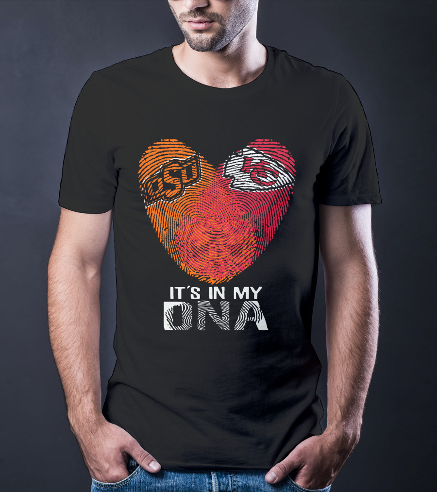 Oklahoma State Osu And Kansas City Chiefs It's In My Dna Fingerprint Heart T-Shirt
