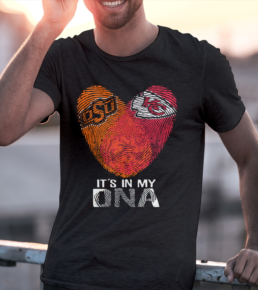Oklahoma State Osu And Kansas City Chiefs It's In My Dna Fingerprint Heart T-Shirt
