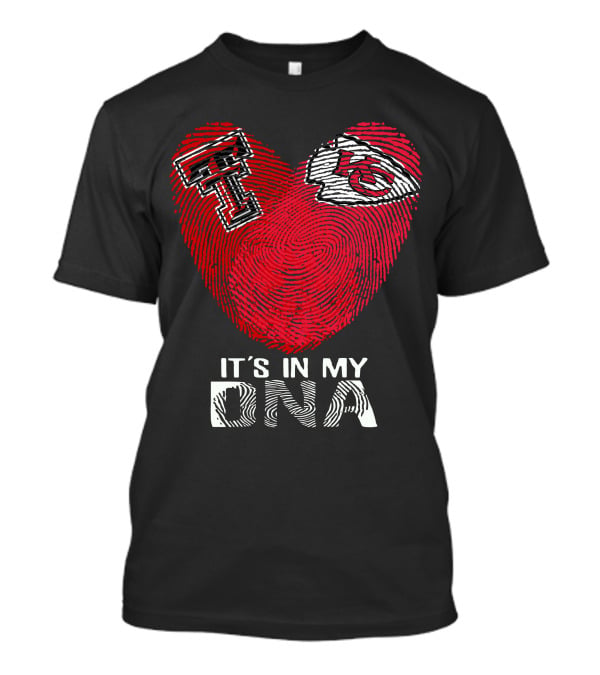 Texas Tech T And Kansas City Chiefs Arrowhead Logo It's In My DNA Fingerprint Heart T-Shirt