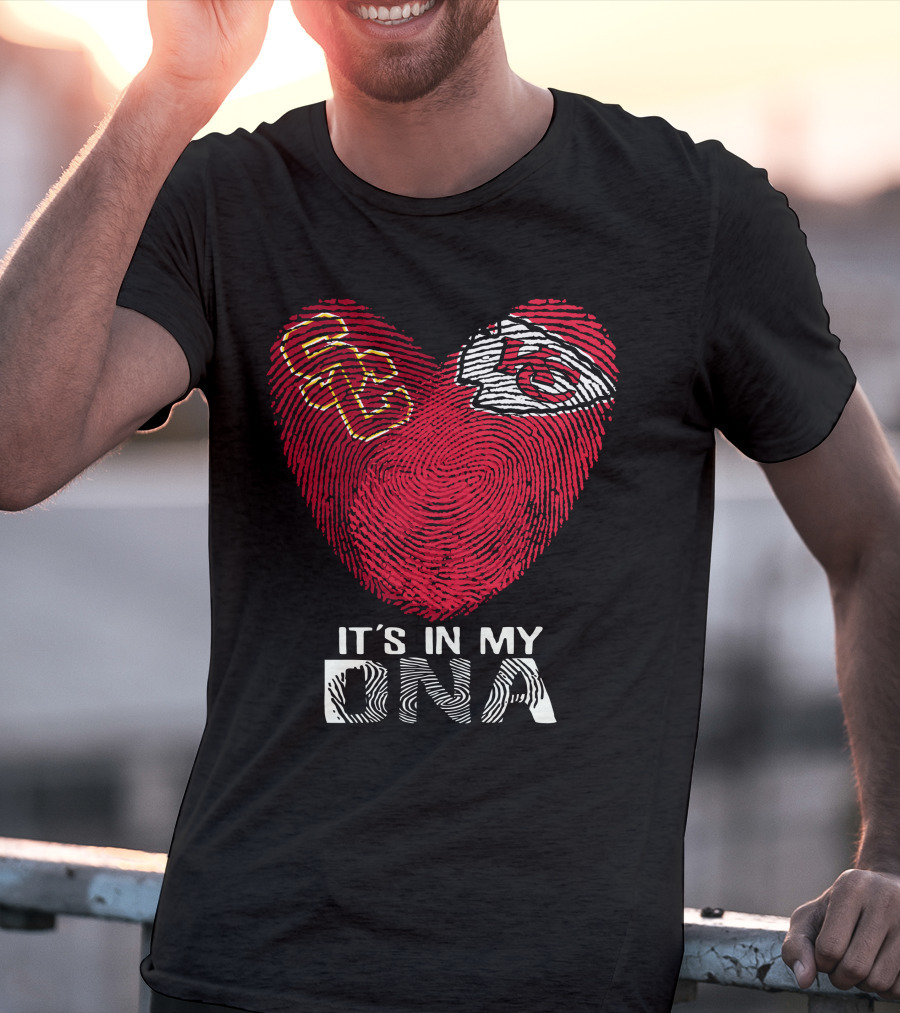USC Trojans KC Chiefs Heart Shape Fingerprint It's In My DNA T-Shirt