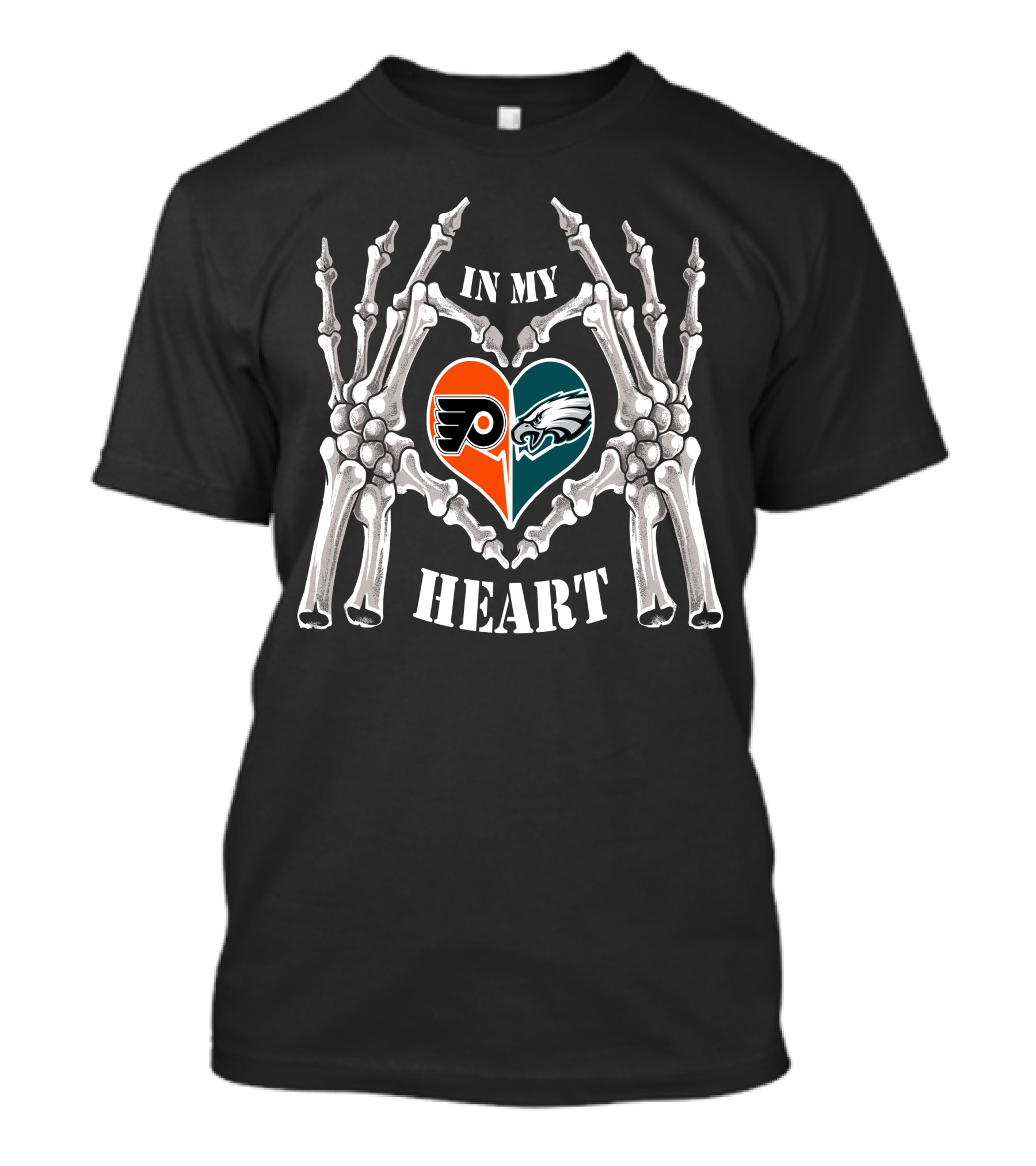 In My Heart Flyers Eagles Skeleton Hands Heart-Shaped T-Shirt