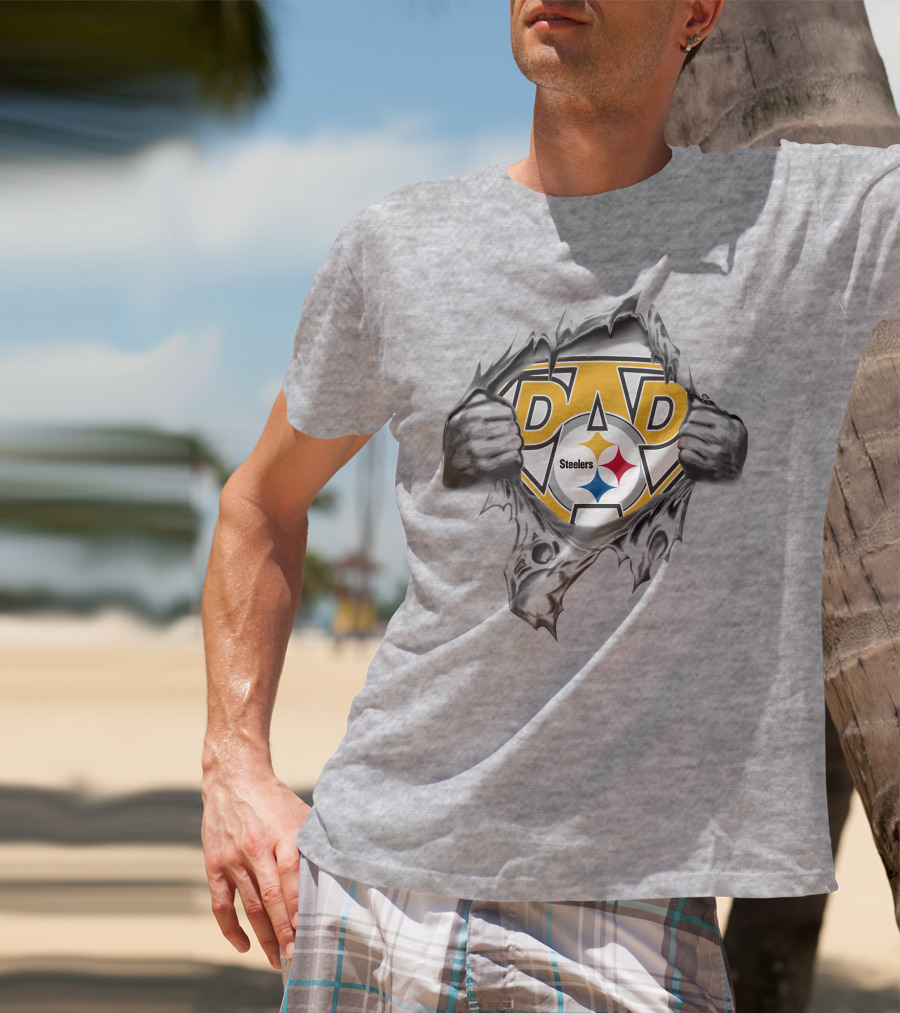 Steelers Dad Logo With Ripped Superhero Effect T-Shirt
