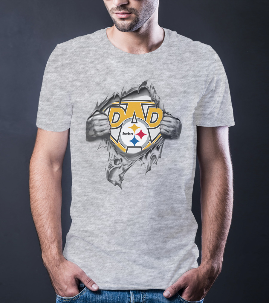 Steelers Dad Logo With Ripped Superhero Effect T-Shirt