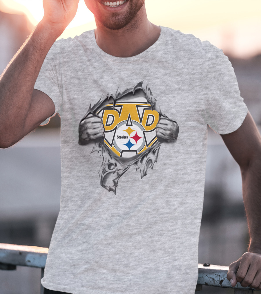 Steelers Dad Logo With Ripped Superhero Effect T-Shirt