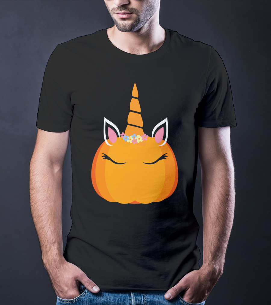 Unicorn Pumpkin With Floral Crown And Sleepy Eyes T-Shirt