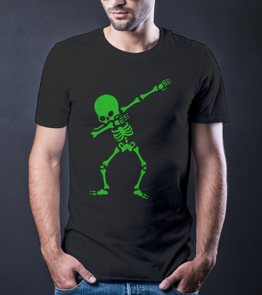Dabbing Green Skeleton Halloween Humor T-Shirt
