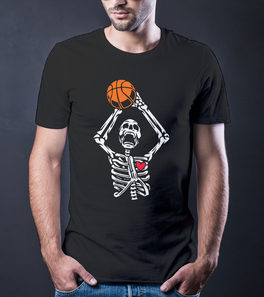 Funny Basketball Skeleton With Heart And Basketball T-Shirt