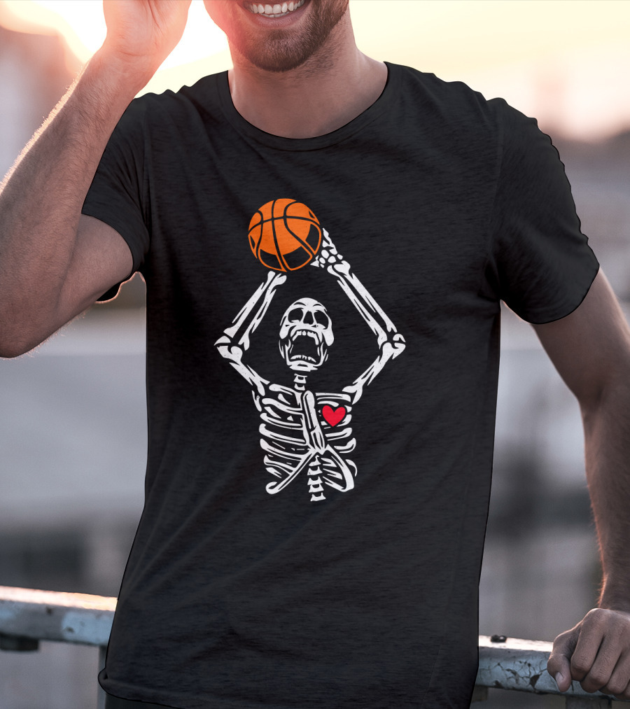 Funny Basketball Skeleton With Heart And Basketball T-Shirt