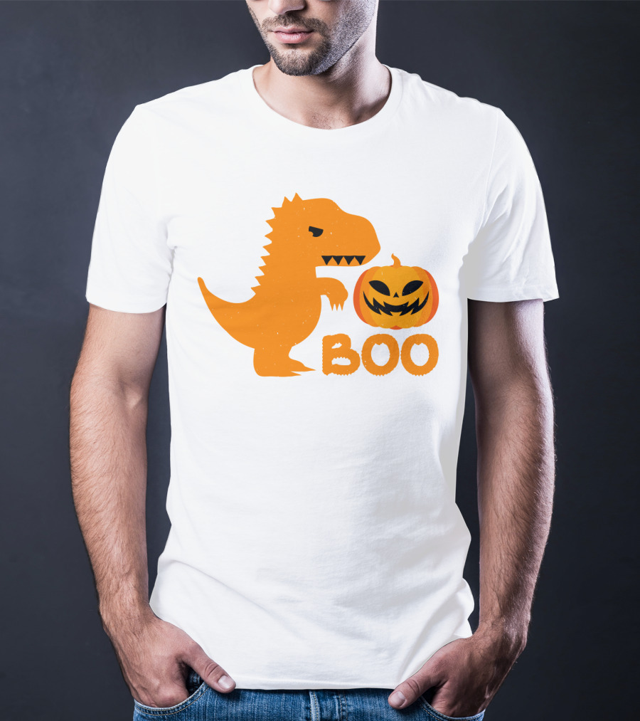 Boo Dinosaur With Jack-O'-Lantern Pumpkin T-Shirt