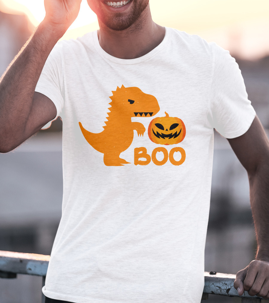 Boo Dinosaur With Jack-O'-Lantern Pumpkin T-Shirt