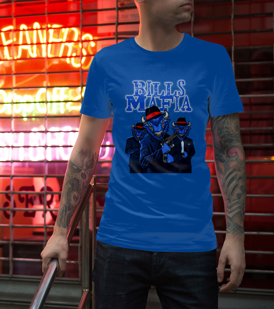 Bills Mafia Suited Blue Bulls Gang With Red Hats T-Shirt