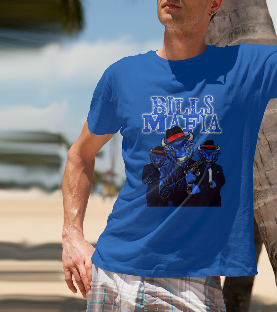 Bills Mafia Suited Blue Bulls Gang With Red Hats T-Shirt