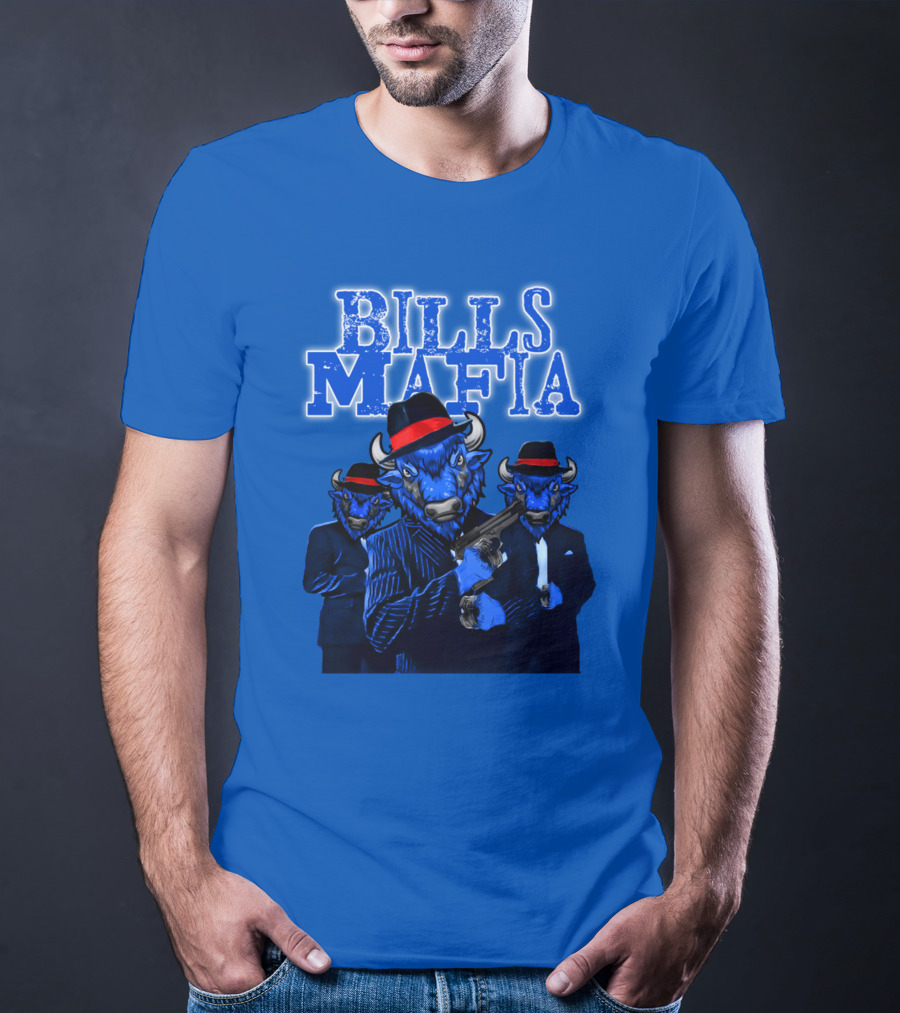 Bills Mafia Suited Blue Bulls Gang With Red Hats T-Shirt