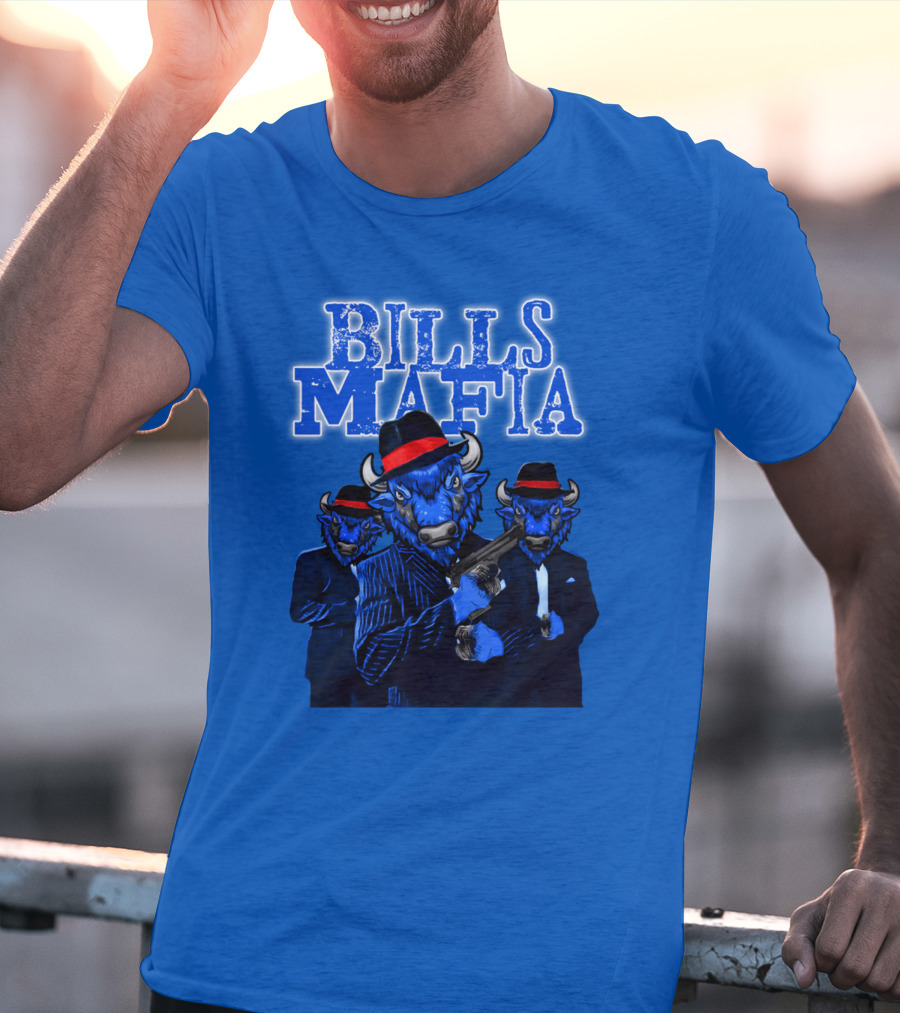 Bills Mafia Suited Blue Bulls Gang With Red Hats T-Shirt