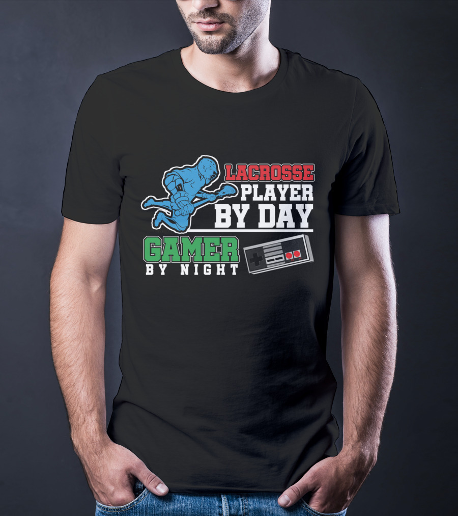 Lacrosse Player By Day Gamer By Night Retro Controller T-Shirt
