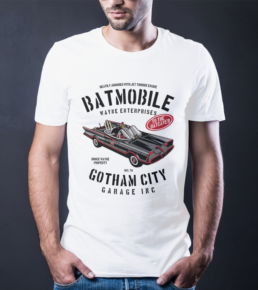 BATMOBILE Heavily Armored Jet Turbine Engine Wayne Enterprises Gotham City Garage Inc Bruce Wayne Property T-Shirt