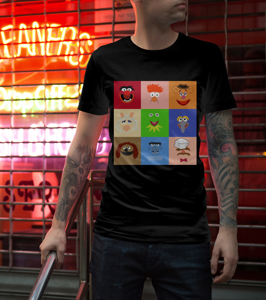 Muppets Faces Grid Featuring Kermit Piggy Fozzie Gonzo And More T-Shirt