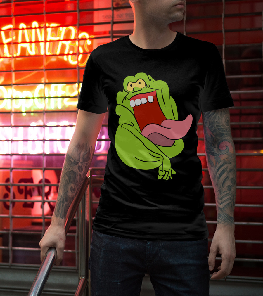The Real Ghostbusters Slimer Tongue Out Iconic Cartoon Ghost Character T-Shirt