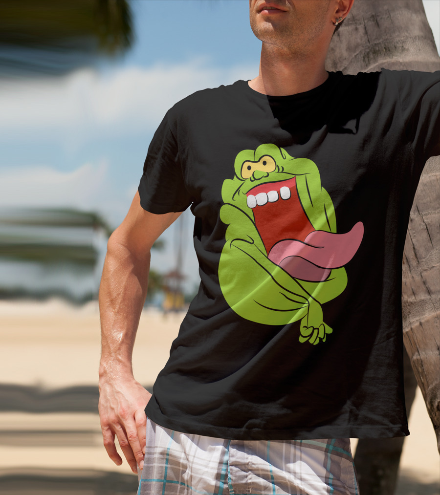The Real Ghostbusters Slimer Tongue Out Iconic Cartoon Ghost Character T-Shirt