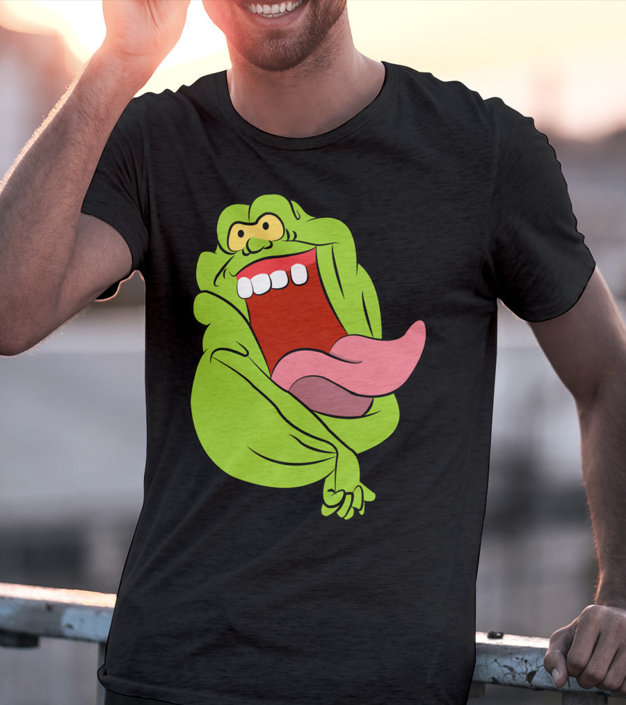 The Real Ghostbusters Slimer Tongue Out Iconic Cartoon Ghost Character T-Shirt