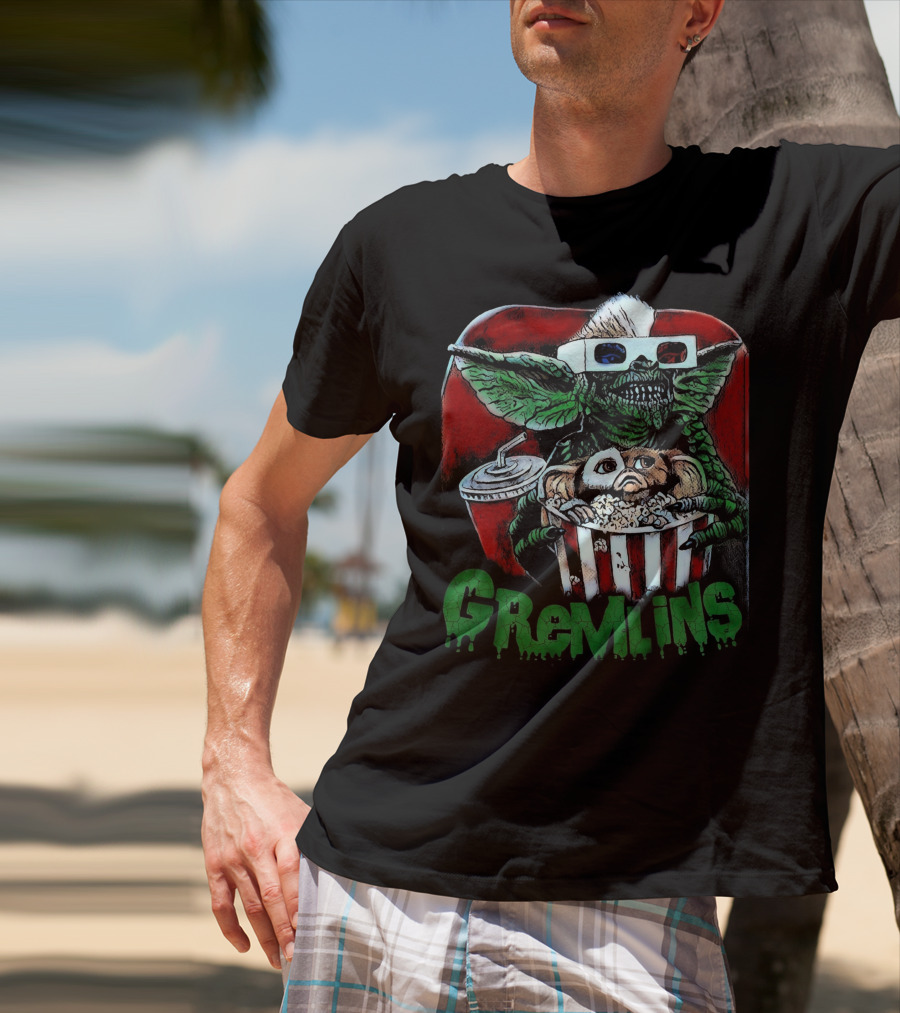 Gremlins Midnight Movie Popcorn Scene 3D Glasses T-Shirt