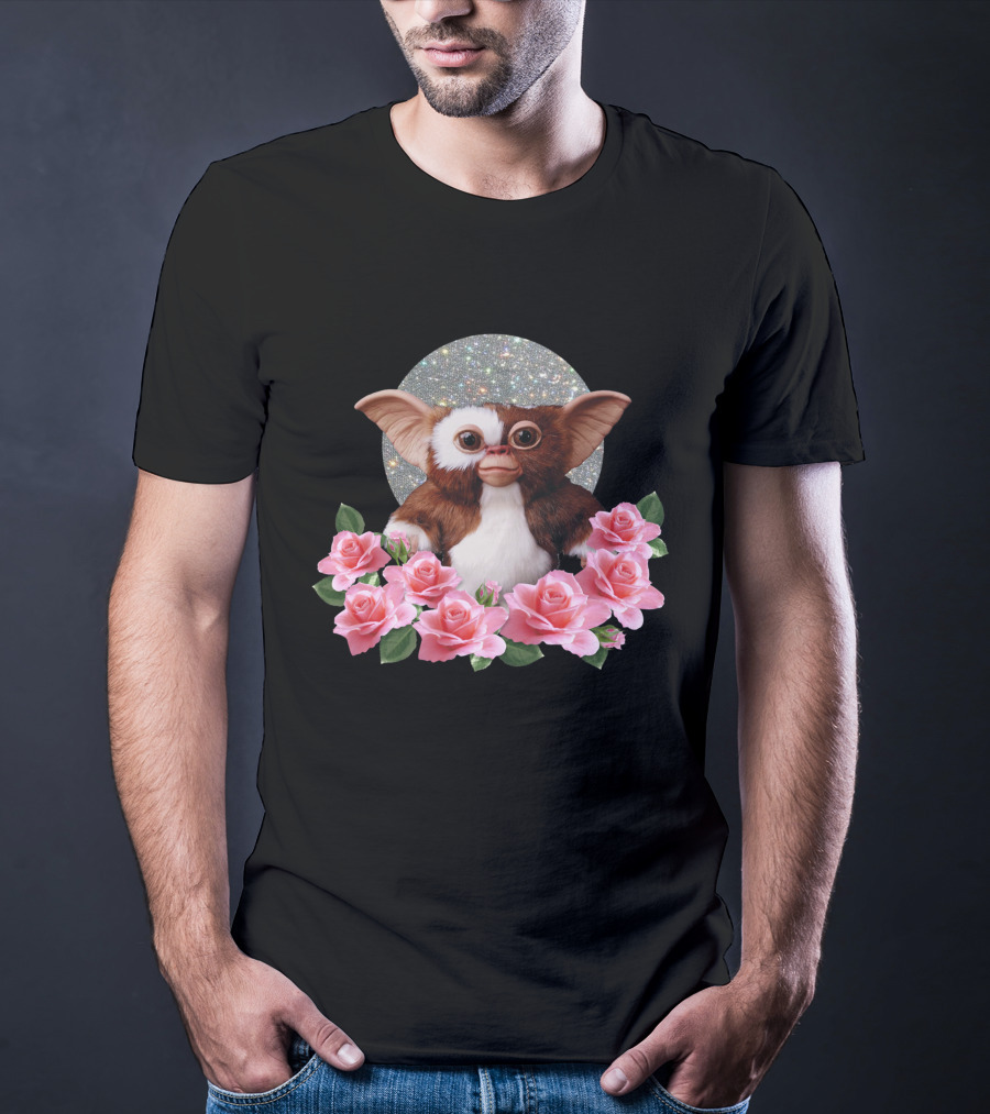 Mogwai Gizmo Glitter Moon With Pink Roses T-Shirt