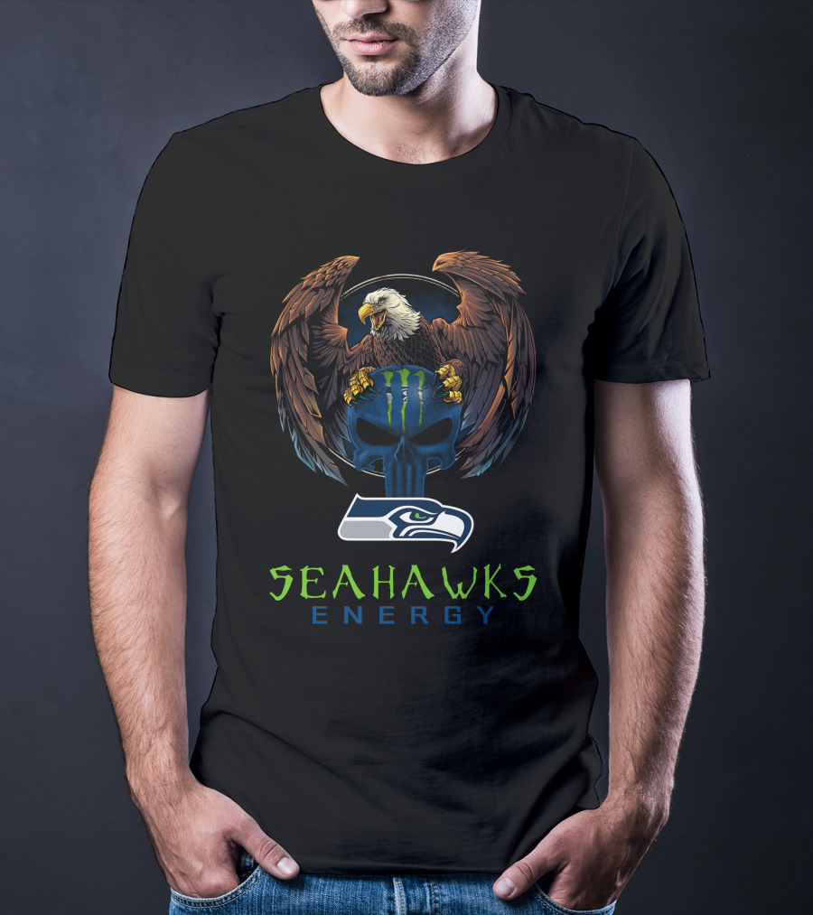 Seattle Seahawks Energy Bald Eagle Iconic Logo Fusion T-Shirt