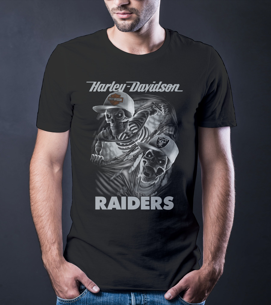 Harley Davidson Raiders Skeletons Las Vegas Raiders T-Shirt
