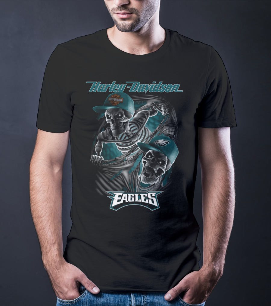 Harley Davidson Philadelphia Eagles Skeletons T-Shirt