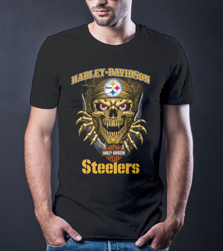 Harley Davidson Skull Steelers Moto Nfl Pittsburgh Steelers T-Shirt