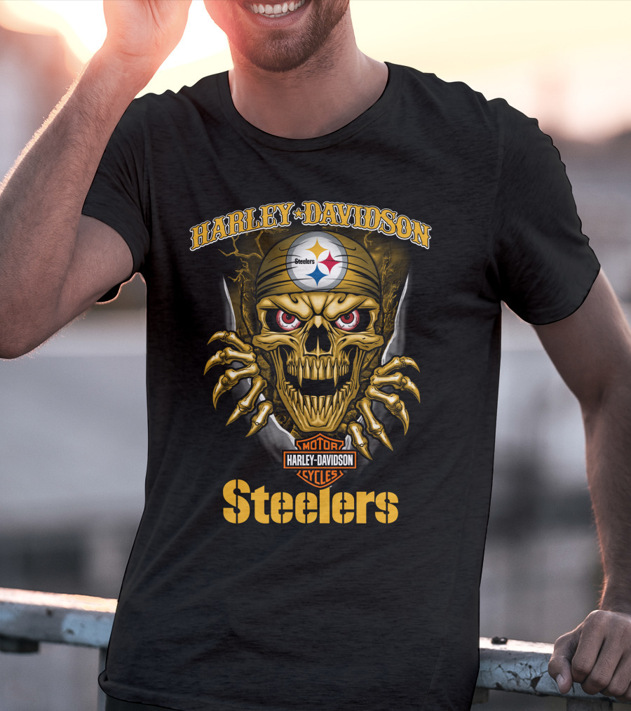 Harley Davidson Skull Steelers Moto Nfl Pittsburgh Steelers T-Shirt