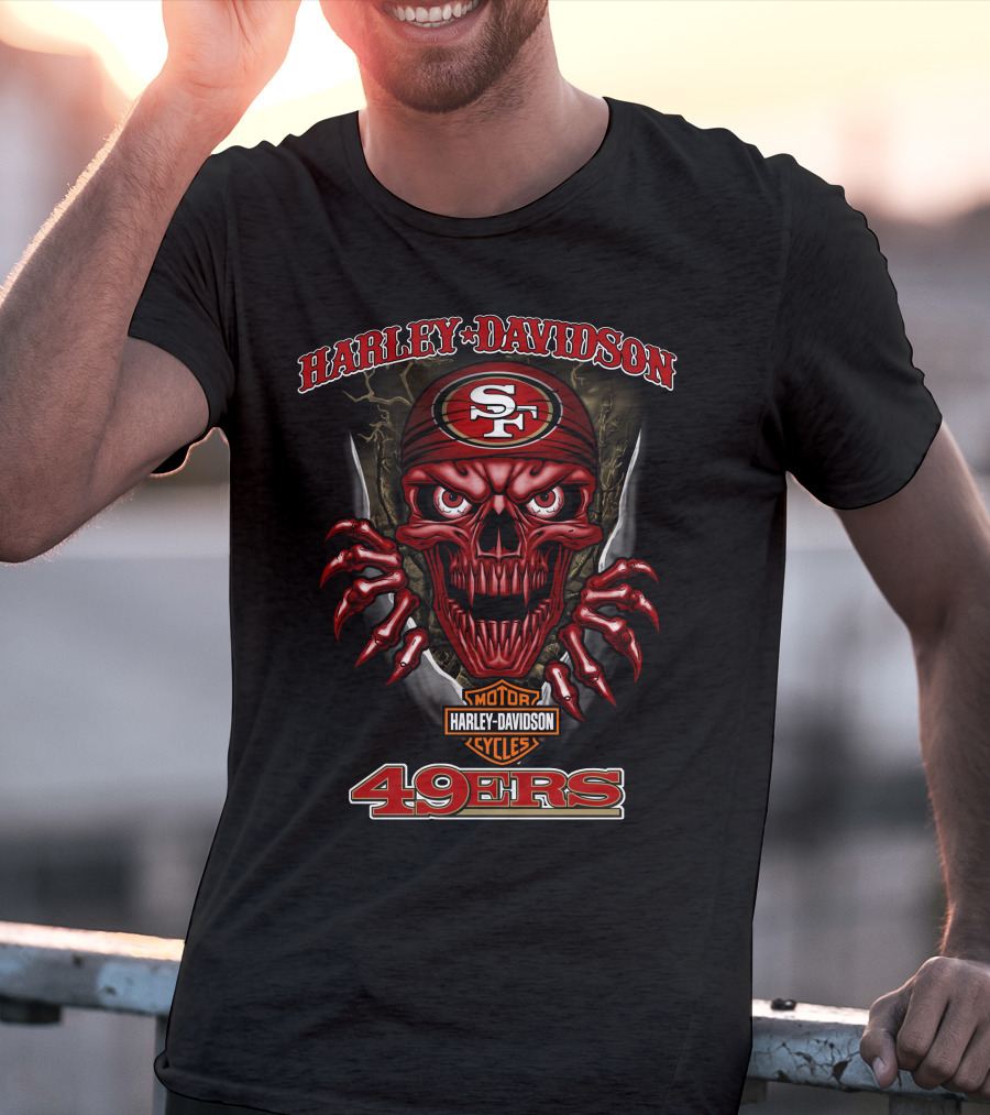 Harley Davidson Motor Cycles Sf 49ers Skull T-Shirt