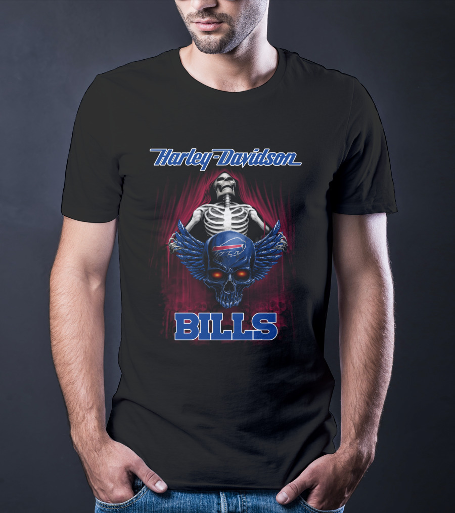 Harley Davidson Bills Hdnfl 0610 Buffalo Bills Skull Wings T-Shirt