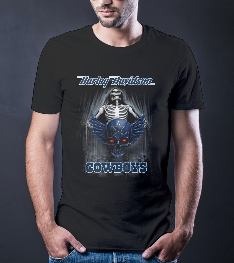 Harley Davidson Skeleton Skull Star Cowboys T-Shirt