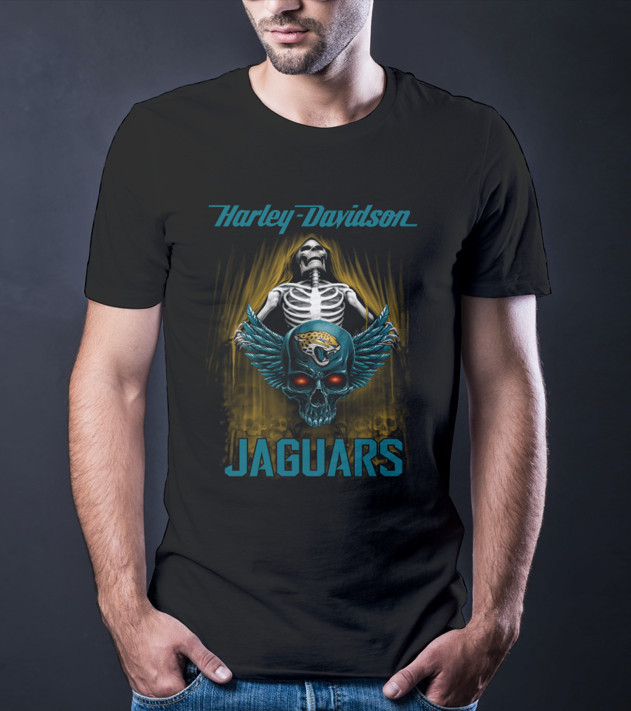 Harley Davidson Jacksonville Jaguars Skull And Skeleton T-Shirt