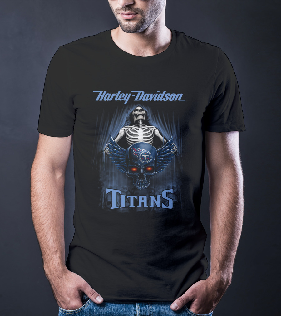 Harley Davidson Tennessee Titans Skull Skeleton T-Shirt